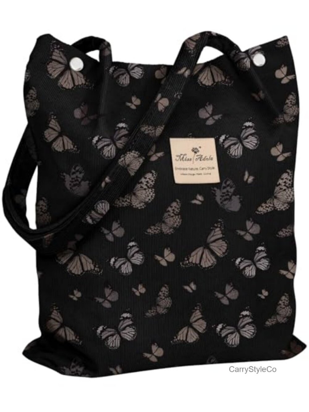 Corduroy Tote Bag Large Buckle Closure Reusable Grocery